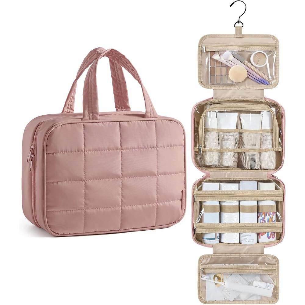 image:imageBAGSMART Travel Toiletry Bag for Womne Hanging Travel Bag for Toiletries Puffy Makeup Cosmetic Bag Organizer Carryon Travel Accessories Essentials CamelDark Pink3