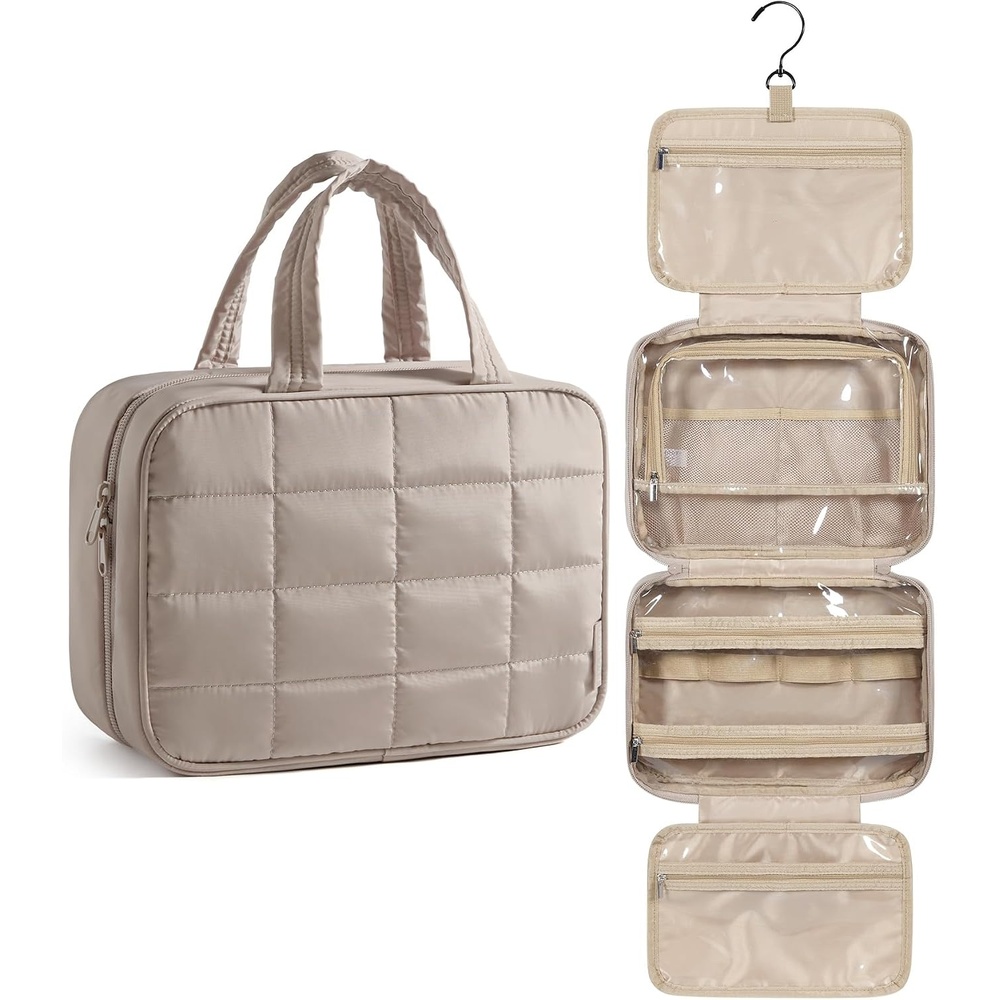 image:imageBAGSMART Travel Toiletry Bag for Womne Hanging Travel Bag for Toiletries Puffy Makeup Cosmetic Bag Organizer Carryon Travel Accessories Essentials CamelCamel3