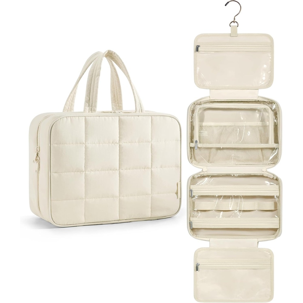 image:imageBAGSMART Travel Toiletry Bag for Womne Hanging Travel Bag for Toiletries Puffy Makeup Cosmetic Bag Organizer Carryon Travel Accessories Essentials CamelBeige2