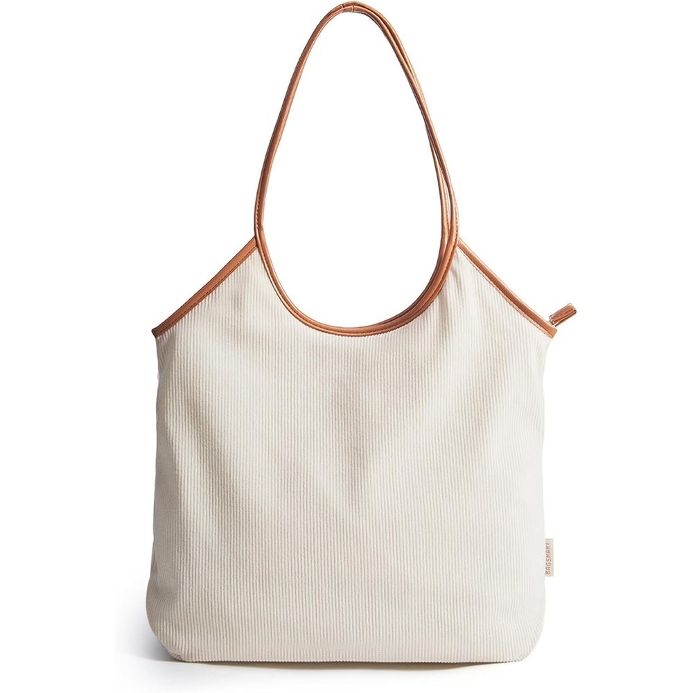 image:imageBAGSMRT Corduroy Tote Bag for Women with Zipper Casual Shoulder BagLight Beige
