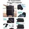 BAGSMART 20″ Softside Expandable Spinner Carry-On, Airline Approved (Black)(Black)