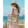 BAGSMART Beach Bag for Women, Mesh Tote Bags with Zipper, Sandproof Vacation Essentials with Cooler for Swim Cruise Pool(A-camel)