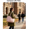 BAGSMART Puffer Tote Bag for Women, Expandable Teacher Handbag w/Pouch(Coffee Brown)