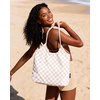 BAGSMART Tote Bag for Women, Travel Tote Beach Bag with Zipper for Gym(Khaki Checkerboard Pattern)