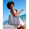 BAGSMART Tote Bag for Women, Travel Tote Beach Bag with Zipper for Gym(Navy Stripes)