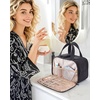 BAGSMART Travel Toiletry Bag, Puffy Large Toiletry Bag for Women, Lightweight Cosmetic Makeup Bag Organizer with Handle for Traveling, Accessories, Essentials, Toiletries (Black)(B-Black)