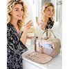 BAGSMART Travel Toiletry Bag, Puffy Large Toiletry Bag for Women, Lightweight Cosmetic Makeup Bag Organizer with Handle for Traveling, Accessories, Essentials, Toiletries (Black)(D-Light Camel)