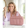 BAGSMART Travel Toiletry Bag, Puffy Large Toiletry Bag for Women, Lightweight Cosmetic Makeup Bag Organizer with Handle for Traveling, Accessories, Essentials, Toiletries (Black)(A-Dark Pink)