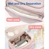 BAGSMART Travel Toiletry Bag for Women, Cosmetic Bag Makeup Bag Organizer with Handle, Travel Bag for Toiletries, Travel Accessories, Full Sized Container(Pink)