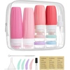BAGSMART 18 Pack TSA Approved Travel Bottles for Toiletries, Leak Proof Silicone Travel Size Containers Bottles for Shampoo, Purple(03-Rose Pink)