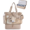 BAGSMART Beach Bag for Women, Mesh Tote Bags with Zipper, Sandproof Vacation Essentials with Cooler for Swim Cruise Pool(A-camel)