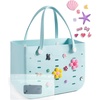 BAGSMART Beach Bag for Women, Water-resistant Rubber Tote Bag, Sandproof Vacation Essentials for Summer Swim Cruise Pool(Baby Blue)