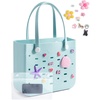 BAGSMART Beach Bag for Women, Water-resistant Rubber Tote Bag, Sandproof Vacation Essentials for Summer Swim Cruise Pool(Blue)
