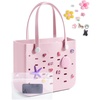BAGSMART Beach Bag for Women, Water-resistant Rubber Tote Bag, Sandproof Vacation Essentials for Summer Swim Cruise Pool(Blush)