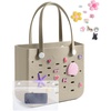 BAGSMART Beach Bag for Women, Water-resistant Rubber Tote Bag, Sandproof Vacation Essentials for Summer Swim Cruise Pool(Camel)