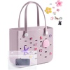 BAGSMART Beach Bag for Women, Water-resistant Rubber Tote Bag, Sandproof Vacation Essentials for Summer Swim Cruise Pool(Purple Breeze)
