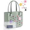 BAGSMART Beach Bag for Women, Water-resistant Rubber Tote Bag, Sandproof Vacation Essentials for Summer Swim Cruise Pool(Sea Glass Sage)