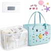 BAGSMART Beach Bag for Women, Water-resistant Rubber Tote Bag, Sandproof Vacation Essentials for Summer Swim Cruise Pool(Sky Blue)
