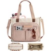 BAGSMART Canvas Tote Bag for Women, Small Work Tote Bag with Zipper(Khaki)