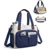 BAGSMART Canvas Tote Bag for Women, Small Work Tote Bag with Zipper(Navy)