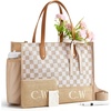 BAGSMART Personalized DIY Tote Bag for Women, 20.6L/24L Shoulder Handbag(Beige Check)