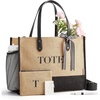 BAGSMART Personalized DIY Tote Bag for Women, 20.6L/24L Shoulder Handbag(Black Jute)