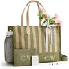 BAGSMART Personalized DIY Tote Bag for Women, 20.6L/24L Shoulder Handbag(Olive Stripe)