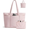 BAGSMART Puffer Tote Bag for Women, Expandable Teacher Handbag w/Pouch(Candy Pink)