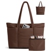 BAGSMART Puffer Tote Bag for Women, Expandable Teacher Handbag w/Pouch(Coffee Brown)
