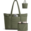 BAGSMART Puffer Tote Bag for Women, Expandable Teacher Handbag w/Pouch(Forest Green)