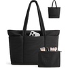 BAGSMART Puffer Tote Bag for Women, Expandable Teacher Handbag w/Pouch(Jet Black)