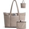 BAGSMART Puffer Tote Bag for Women, Expandable Teacher Handbag w/Pouch(Latte Brown)