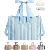 BAGSMART Tote Bag for Women, Personalized Teacher Appreciation Gifts(Jute Light Blue Stripes)