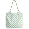 BAGSMART Tote Bag for Women, Travel Tote Beach Bag with Zipper for Gym(Blue-gray-green Checkerboard Pattern)