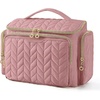 BAGSMART Travel Toiletry Bag, Large Wide-open Travel Bag for Toiletries, Makeup Cosmetic Travel Bag with Handle-Camel(Dark Pink)