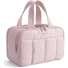 BAGSMART Travel Toiletry Bag, Puffy Large Toiletry Bag for Women, Lightweight Cosmetic Makeup Bag Organizer with Handle for Traveling, Accessories, Essentials, Toiletries (Black)(F-Light Pink)