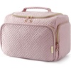 BAGSMART Travel Toiletry Bag for Women, Cosmetic Bag Makeup Bag Organizer with Handle, Travel Bag for Toiletries, Travel Accessories, Full Sized Container(Pink)