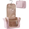 BAGSMART Travel Toiletry Bag for Women, Puffy Hanging Toiletry Bag with Hook, Water-resistant Toiletry Organizer for Full Sized Toiletries (Black)(Baby Pink)