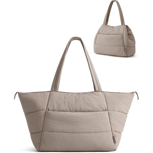 BAGSMART 2-in-1 Tote Bag for Women, Puffy Trapezoid Work Travel Handbag(Camel)