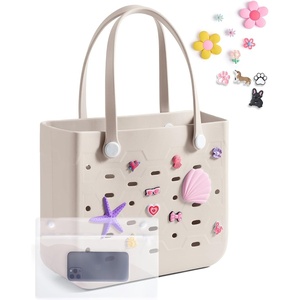 BAGSMART Beach Bag for Women, Water-resistant Rubber Tote Bag, Sandproof Vacation Essentials for Summer Swim Cruise Pool(Apricot)