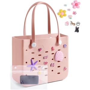 BAGSMART Beach Bag for Women, Water-resistant Rubber Tote Bag, Sandproof Vacation Essentials for Summer Swim Cruise Pool(Coral)