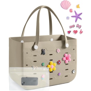 BAGSMART Beach Bag for Women, Water-resistant Rubber Tote Bag, Sandproof Vacation Essentials for Summer Swim Cruise Pool(Khaki)