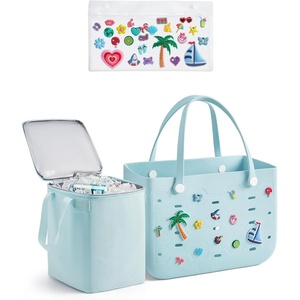 BAGSMART Beach Bag for Women, Water-resistant Rubber Tote Bag, Sandproof Vacation Essentials for Summer Swim Cruise Pool(Light Blue)