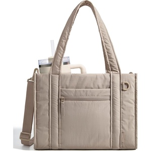 BAGSMART Boxy Tote Bag for Women, Crossbody Work Bag with Zipper(Camel)