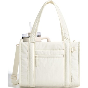 BAGSMART Boxy Tote Bag for Women, Crossbody Work Bag with Zipper(Cream)