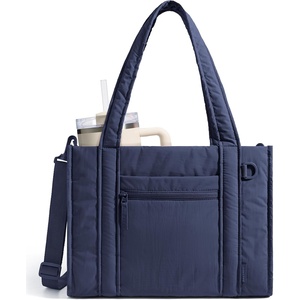 BAGSMART Boxy Tote Bag for Women, Crossbody Work Bag with Zipper(Navy)
