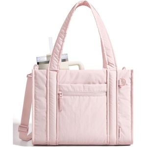 BAGSMART Boxy Tote Bag for Women, Crossbody Work Bag with Zipper(Pink)