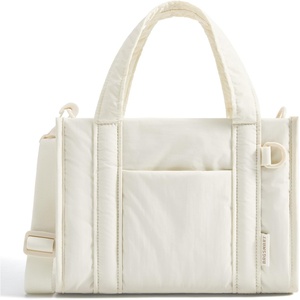 BAGSMART Boxy Tote Bag for Women, Crossbody Work Bag with Zipper(White)