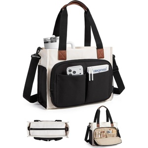 BAGSMART Canvas Tote Bag for Women, Small Work Tote Bag with Zipper(Black)