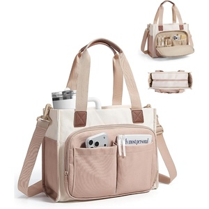 BAGSMART Canvas Tote Bag for Women, Small Work Tote Bag with Zipper(Camel)
